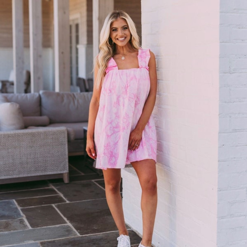 These Three Boutique Ruffled Strap Tie Dye Dress